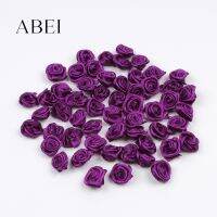 100pcs 15mm Artificial Dark Purple Ribbon Flower For Wedding Scrapbook Boutique Accessories Sewing Garments Rose Head Supplier