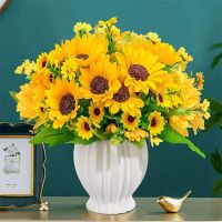 hot【cw】 Sunflowers artificial Silks Flowers Bouquet Wedding Table for Centerpieces Fake Room Garden