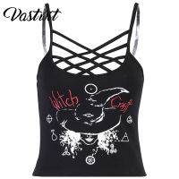 Women Sleeveless Crop Top Vest Y2k Spaghetti Strap Camisole Black T-shirt E-girl Fashion Clubwear