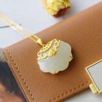 【CW】 Hetian Chalcedony An Fu Pendant Han Chinese Clothing Accessories Sweater Ancient Gold Neckl