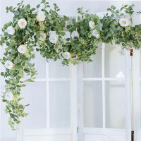 【cw】Artificial Flowers Eucalyptus Vine Garland Rose Flowers Vine Wedding Decoration Fake Plants Wall Rattan Garden Home Decor ！