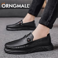 ORNGMALL รองเท้าโลฟเฟอร์สำหรับสีดำผู้ชาย Sepatu Slip On แฟชั่นรองเท้าหนังรองเท้าลำลองส้นเตี้ยสำหรับผู้ชายรองเท้าขับขี่ที่สะดวกสบายรองเท้าขี้เกียจ