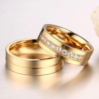 Fashion Women Men Couples AAA CZ Stainless Steel 18K Gold Plated Cubic Zirconia Wedding Band Ring 1pc