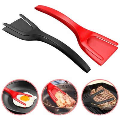 【jw】℗  2 In 1 Multifunctional Non-Stick Food Clip Tongs Fried Egg Turner Pancake Spatula Pizza Barbecue Omelet Clamp
