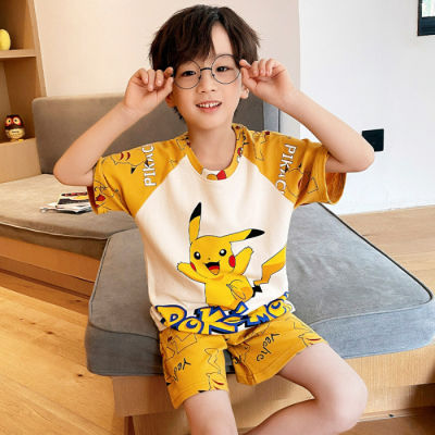 Pikachu Spidermans อัลตร้าแมนชุดนอนเด็กบางลายการ์ตูนฤดูร้อนชุดนอนเด็กผ้าฝ้ายเด็กหญิงเด็กชาย Pakaian Rumahan กางเกงขาสั้นแขนสั้น0000