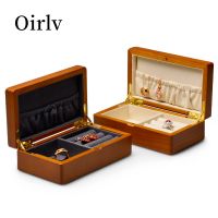 ☊☂▲ Oirlv Wooden Jewelry Organizer Solid Wood Storage Box With Upper Lower Layers Wooden Ring Earrings Jewelry Storage Box Organizer