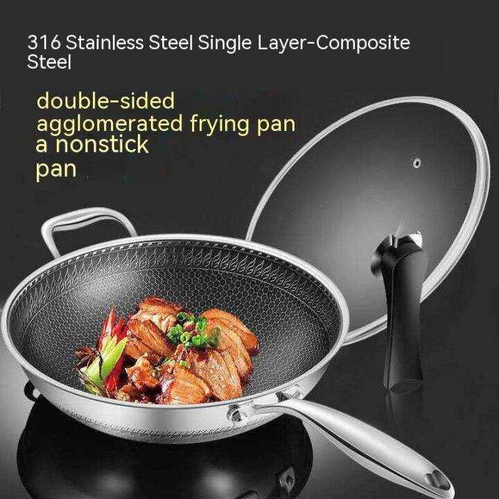100 304 Stainless Steel Wok Pan NonStick original Frying pan for cooking kawali Sale