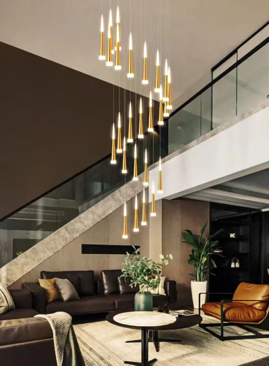New Styple Long Chandelier Spiral Staircase Lamp Living Room Lamp High  Ceiling Chandelier Room Lamp | Lazada Ph