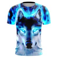 Shinny Flame Wolf T-Shirt For Mens Animal Print Short Sleeve Top 3D Casual Street Mans Clothing Oversized Tee Shirt 2023 Summer