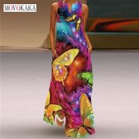 COD DSFGRDGHHHHH MOVOKAKA Summer Dresses Women Beach Holiday Sleeveless Slim Elegant Dress Party Colorful Butterfly Print Casual Long Dress Woman