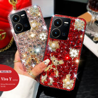 เคส Vivo Y22S Y02 Y16 Y22 Y11 Y35 Y02S Y21 Y33S Y33T Y21S Y21T เคสโทรศัพท์ Y20S 3D Y20เคสโทรศัพท์ Y12 Y15 Y15S T1มือโปรเงาแวววาวระยิบระยับมงกุฎไรน์สโตนไข่มุกเคสโทรศัพท์หมี