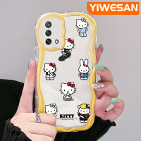 YIWESAN เคสสำหรับ OPPO A74 4G A95 4G เคส F19S F19 Reno 6 Lite ทันสมัยเคส Hello Kitty และกระต่ายสีสันสดใสเนื้อครีมคลื่นขอบเคสโทรศัพท์โปร่งใสกล้องกันกระแทกเคสซิลิโคนอ่อนชัดเจน