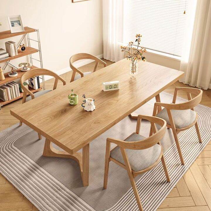Solid wood long table living room home modern simple dining table and