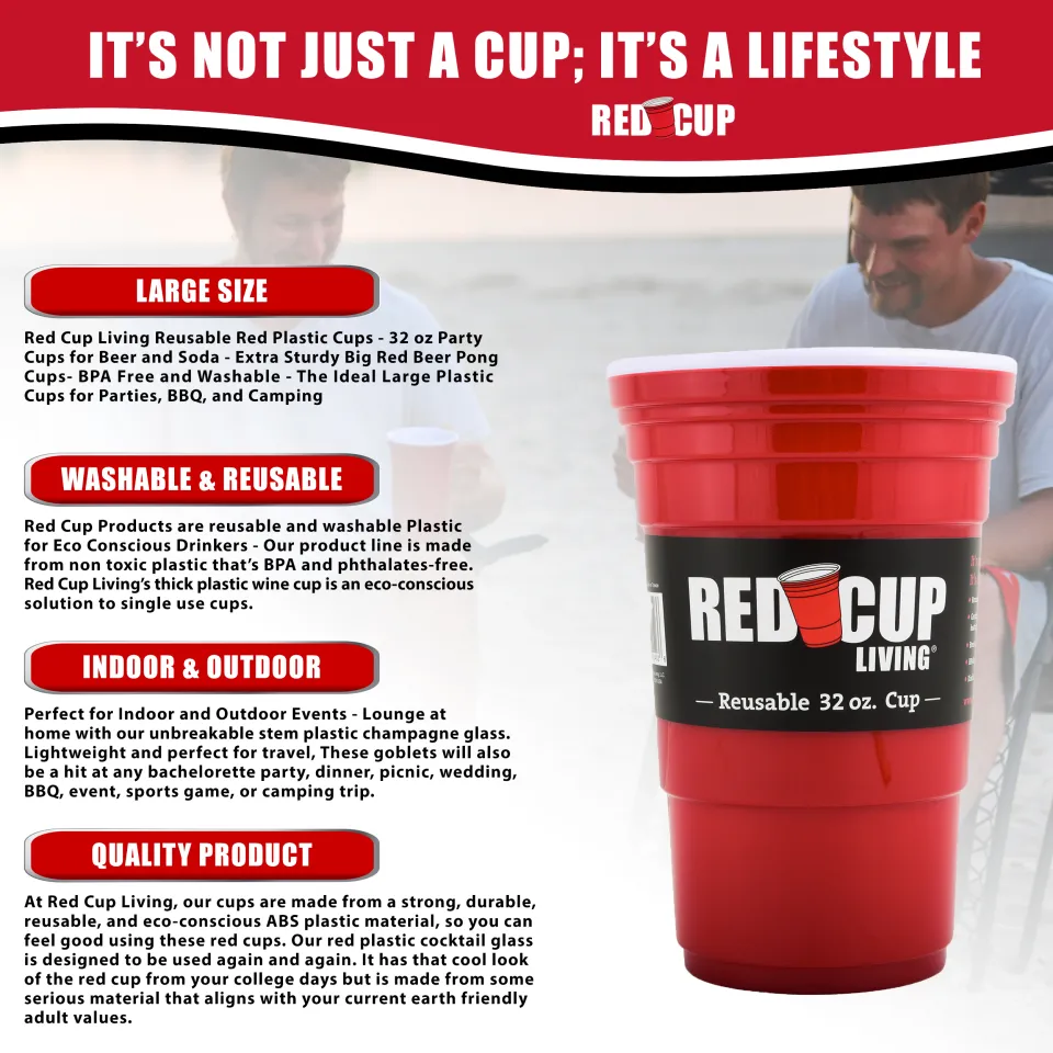 Red Cup Living Reusable 32 oz Cup Red Party Cup Extra Sturdy Big