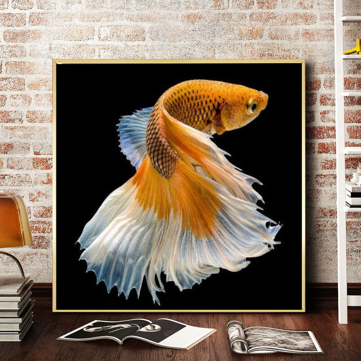 30x30ซม-ภาพวาดเพชรปลาทองปลาเจาะรูปโดยรอบภาพวาดเพชรdiyโมเสคชุดตกแต่งบ้าน