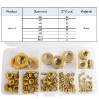 112PCS Brass Hex Metric Nuts Metal Threaded Hexagonal Metric Copper Nut Set Assortment Kit M2 M3 M4 M5 M6 M8 M10 M12 M14