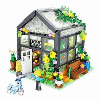 City Street View Ideas House Coffee Shop Flower Store Architecture Building Blocks Bricks With LED Light Sets Toys For Kids