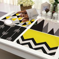 【LZ】✤▲■  Geometric Printing Yellow Placemat Dining Table Mat  Black White Cotton Linen Drink Coaster Dinning Pad Bowl Home Kitchen Decor