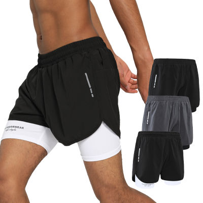 Men Sport Shorts 2 In 1 Double Deck nd Beach Casual Shorts Letter Printing Marathon Running Five Pants Quick Dry Gym Short