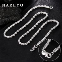 สร้อยคอโซอี้ NAREYO 925,สร้อยคอโซ่4มม. เชือกสำหรับผู้ชายและผู้หญิงทำจากเงินสเตอร์ลิงสร้อยคอฮิปฮอปงานแต่งงานแฟชั่นวินเทจของขวัญสุดหรู