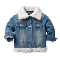 0-6Yrs Children Girls Denim Jackets Cotton Long Sleeve Fur Collar Coat Warm Autumn Boys Outerwear Winter Girls Jeans Clothing