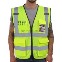 Reflective Safety Vest High Visibility Night Work Security Sleeveless Yellow Vest Construction Workwear Zipper Pockets Adults