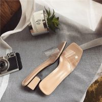 MAY Casual Square Heels Transparent Upper Comfortable Open Toe Sandal Women Shoes