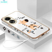 [ฟรีสายคล้อง] สำหรับ OPPO A78เซลล์4G เคสโทรศัพท์ยีราฟขอบสี่เหลี่ยมลายการ์ตูนเคสโทรศัพท์ชุบหรูหราเคสโทรศัพท์นิ่ม