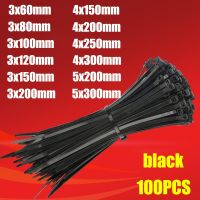 เนกไทสายไนลอนพลาสติก100ชิ้น,แหวน3X200สาย5X300สีดำผูกซิปพร้อม5X200ล็อกผูกสายไนลอนด้วยตนเอง