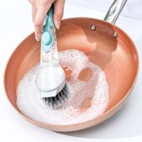 Replaceable Liquid Soap Dispenser Kitchen Cleaning Tool Long Handle Brush with Automatic Refill Liquid Sponge Wash Dish Scrubber Shoes Accessories