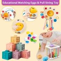 Rattle Sensory Toy Ideal Gift Teething Activity Toys Practice Hand Eye Coordination Stacking Toys Pull Cord Toys for Boys Girls
