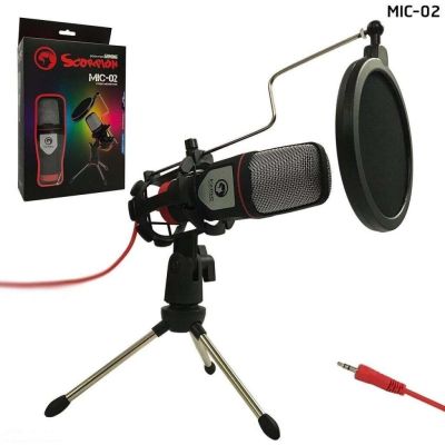 MARVO MIC-02 ไมโครโฟน ตั้งโต๊ะ ระบบ Omnidirectional พร้อมขาตั้งและกันลม