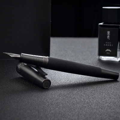 1Pcs Hongdian 6013 Black Metal Fountain Pen Titanium Black FEF Nib Craft Pattern Full Steel Metal Ink Pen Business Gift Pen