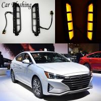 Car Flashing 2Pcs Car LED fog lamp for Hyundai Elantra 2019 2020 DRL Daytime Running Lights with Yellow Turn signal light drl