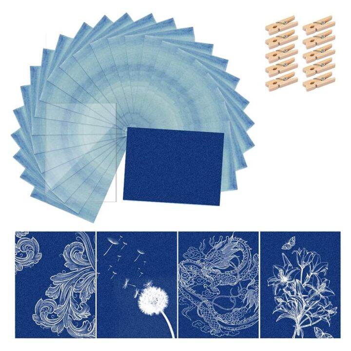 20-sheets-sun-print-paper-a5-solar-drawing-paper-nature-printing-paper-for-kids-adults-arts-crafts-diy-with-clamp