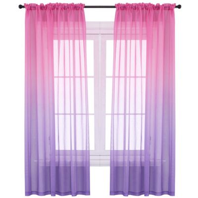 2 Panel Sets Bedroom Curtains 52x84Inch Length Sheer Curtain Pink Purple Ombre Curtains Rod Pocket Drapes for Room