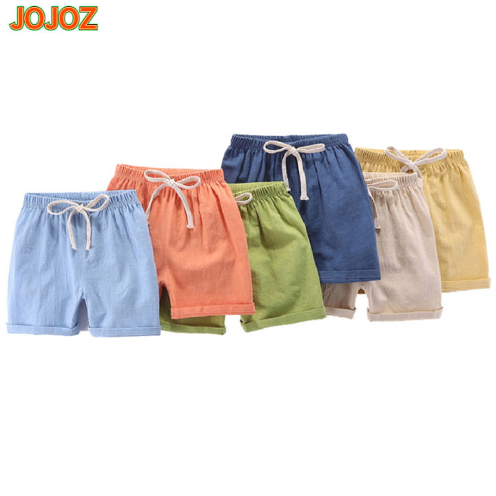 jojoz-กางเกงขาสั้นหลวมสีทึบลำลองกางเกงขาสั้นผ้าฝ้ายเด็กฤดูร้อนสำหรับเด็กหญิงเด็กชายอายุ3-8ปี