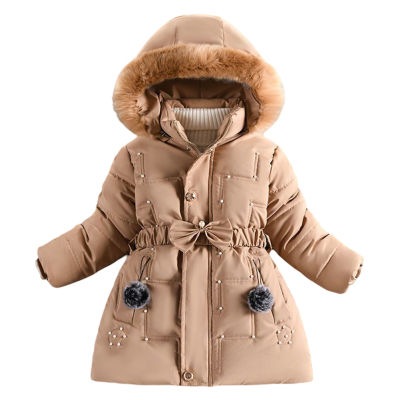 HuaX ในฤดูหนาวเด็กผู้หญิงหนาเสื้อโค้ตบุนุ่มฮู้ดสีทึบ Warm Windproof กลาง-เสื้อโค๊ตยาวสำหรับ4-13ปี