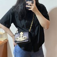 ?[100  Original] ? Highest version matching! Queen Mother Vivian black gold small square bag Saturn chain bag with crocodile texture and versatile