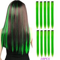 Rainbow Straight Clip In Hair One Piece Extensions Clip On Hairpieces for Women Synthetic Colored Long Highlight Fake Hairpiece Wig  Hair Extensions