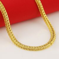 Wholesale 24k Gold Plated 5mm Chain Necklace for Men Women 60cm Long.Fashion Pure Gold Color Mens Jewelry Chain