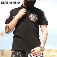 EERSHENSHI ปกแขนลำลองขาสั้นแบบอเมริกันแฟชั่นของผู้ชายเสื้อโปโลกีฬา