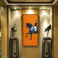 Modern Woman Riding Orange Horse Racing ผ้าใบพิมพ์ภาพวาดโปสเตอร์ Wall Art ภาพผนังสำหรับ Entryway Home Decor Unframed New