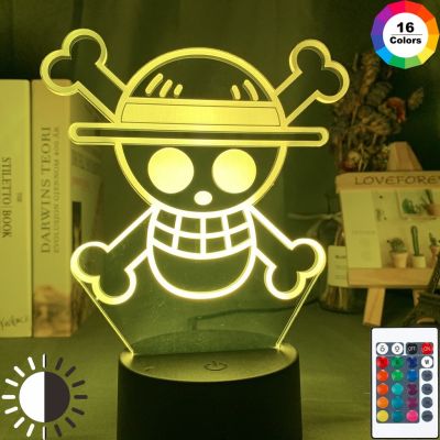 ▧ Anime ONE PIECE LOGO Kids Night Light Led Touch Sensor Colorful Nightlight for Child Bedroom Decoration Cool Desk 3d Lamp Gift