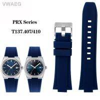 ✎กระแทก✒สายนาฬิกาข้อมือยางสำหรับ Tissot PRX Series สายรัด T137.410เล่นซูเปอร์กันน้ำสำหรับกีฬากำไลข้อมือซิลิโคนนิ่ม24x12mm สีดำสีน้ำเงิน