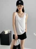 White Slip Top Womens Spring and Summer Loose Version Lace Inner Match Outer Wear Belly Covering Sleeveless Large Size Top