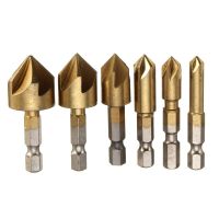 อ่างล้างจานเคาน์เตอร์6ชิ้น Set Mata Bor HSS ก้านหกเหลี่ยม5ขลุ่ย Countersink 90องศาไม้ Chamfered คัตเตอร์ขูด6/19มม