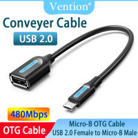 Vention สาย OTG ไมโคร USB 15ซม. USB 2.0 Micro B USB ตัวผู้2.0เมาส์ตัวเมียสำหรับโทรศัพท์มือถือขั้วต่อ Android สายไมโครสายอะแดปเตอร์ OTG สำหรับ LG Samsung โทรศัพท์ XiaoMi แอนดรอยด์ HuaWei ไมโคร USB 2.0 OTG สีดำสายกลม