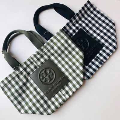 2023 new TORY BURCH TB Piper Gingham Small Square Tote Bag Soft Foldable Busket Handbag