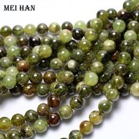 Meihan Wholesale genuine natural 8mm green garnet smooth round loose stone beads for jewelry DIY making Nails Screws Fasteners